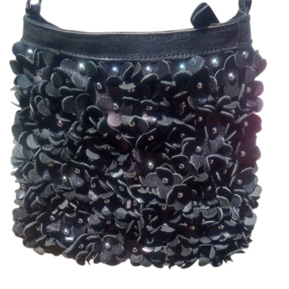 Black Floral Embellished Shoulder Bag - Picture 2 of 4